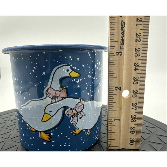 Set of 2 Tin Snack Tea Tray Vintage 1980s Red Bow Goose Home Heart One Mug - Picture 7 of 7